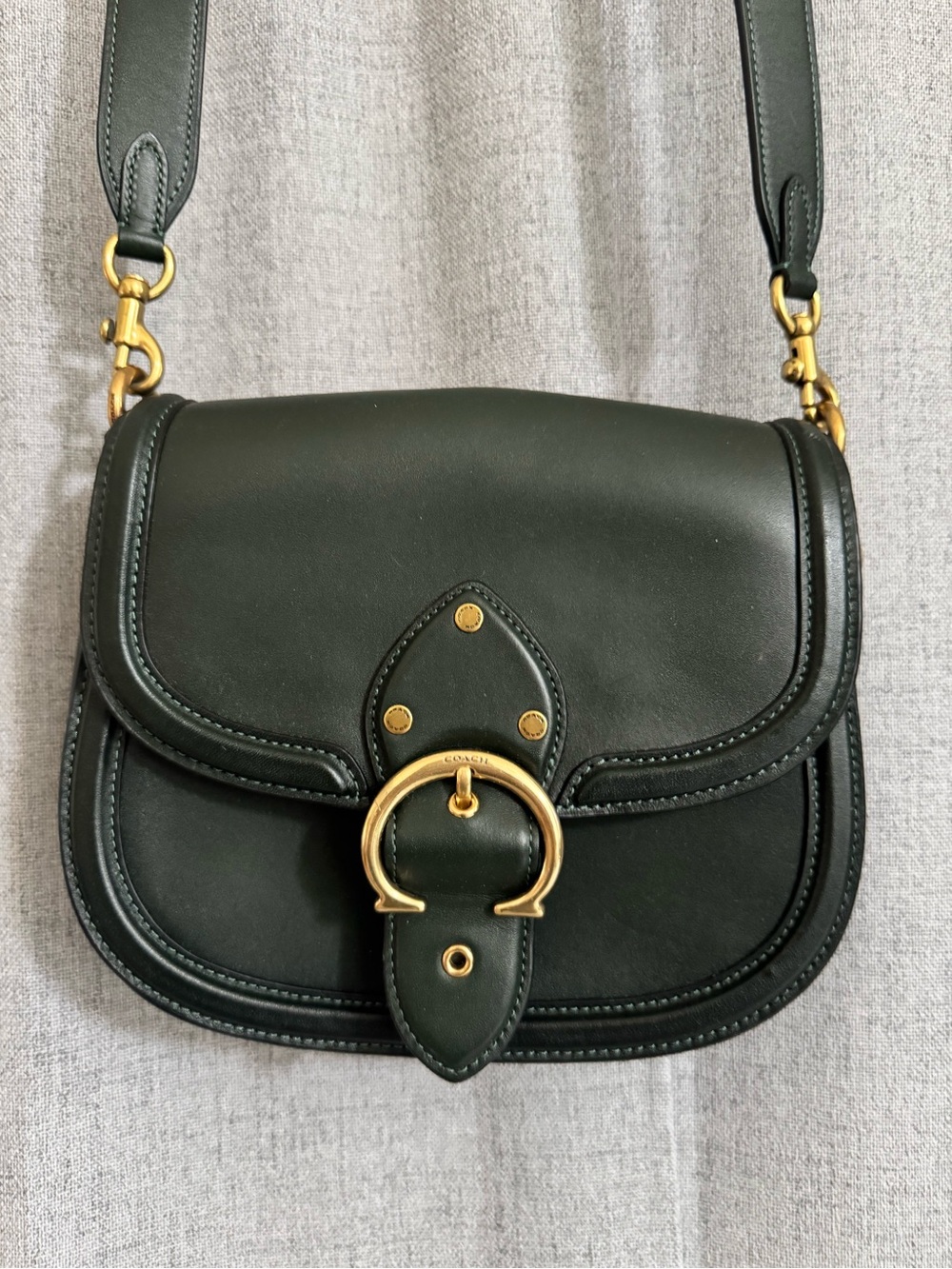 Coach Beat Saddle Bag 18 in Amazon Green, Glovetanned Leather